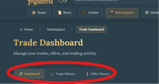 Trade dashboard top bar