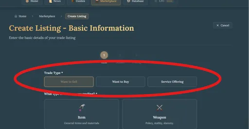 Trade type selector