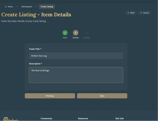 Trade details form